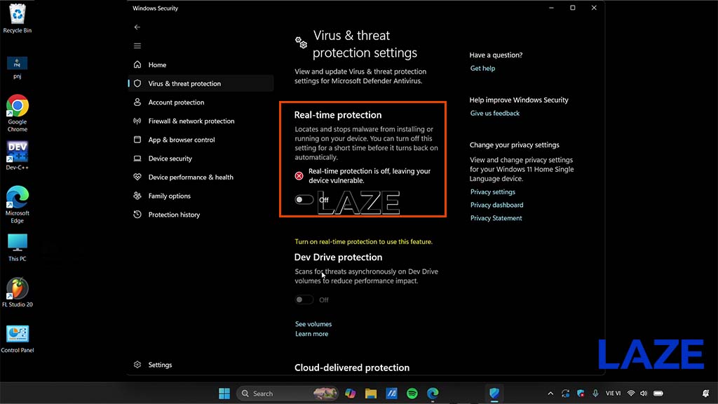 Tắt tất cả phần mềm diệt virus và Windows Defender tạm thời